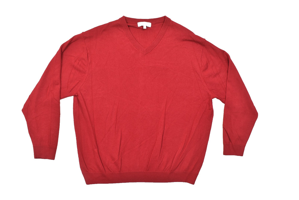 Turnbury Men's 2XB Red V-Neck Sweater 100% Extra Fine Merino Wool Pullover Big &